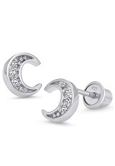 pretty silver cubic zirconia moon baby stud earrings